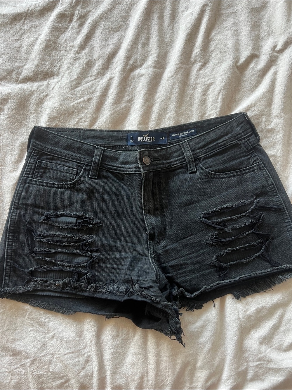 Hollister Black Distressed Denim Cutoff Shorts
